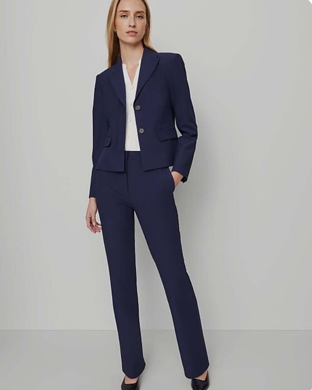 Ann Taylor Bi-Stretch Suit Size 2 Navy Blue Blazer And Pants